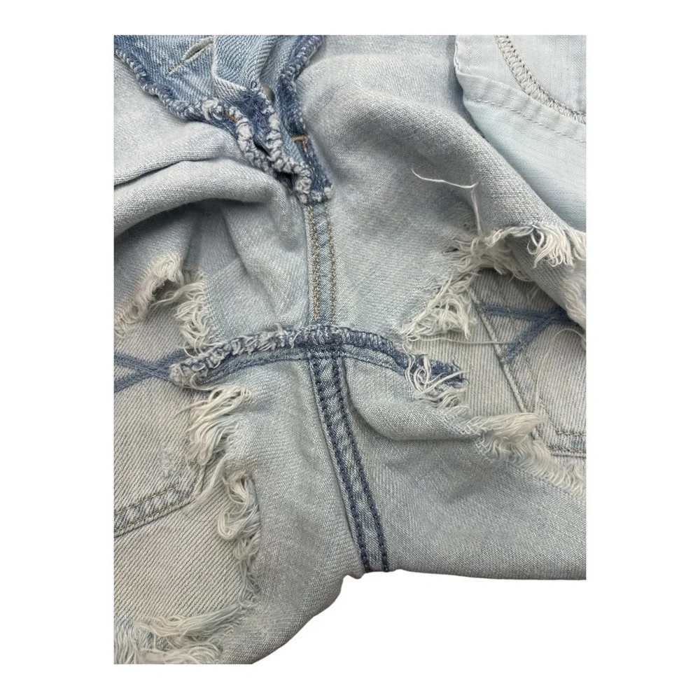 Abercrombie & Fitch Exposed Button Fly Light Denim Jean Shorts Distressed Sz 28